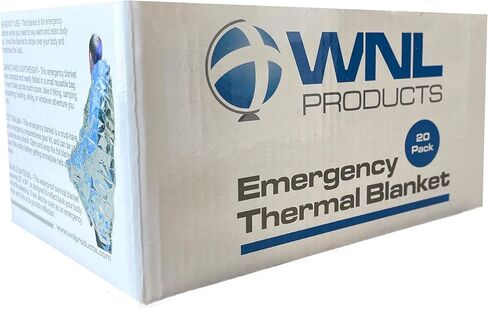 بطانية الطوارئ WL3537 من منتجات WNL - 20 بطانية حرارية حرارية فضية للبقاء على قيد الحياة، مقاس 52 بوصة × 84 بوصة (20 حزمة) in Kuwait