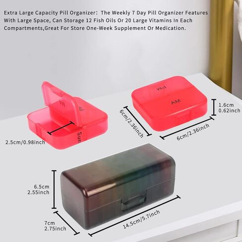 حاوية حبوب منع الحمل اليومية لمدة 7 أيام، صندوق حبوب كبير أسبوعي، علبة حبوب منع الحمل، منظم طبي مستدير مناسب للسفر، صندوق علبة فيتامين خالٍ من مادة BPA، حاوية حبوب منع الحمل لزيوت السمك المكملة لزيت كبد سمك القد in Kuwait