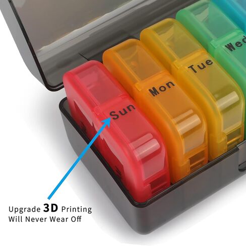 حاوية حبوب منع الحمل اليومية لمدة 7 أيام، صندوق حبوب كبير أسبوعي، علبة حبوب منع الحمل، منظم طبي مستدير مناسب للسفر، صندوق علبة فيتامين خالٍ من مادة BPA، حاوية حبوب منع الحمل لزيوت السمك المكملة لزيت كبد سمك القد in Kuwait