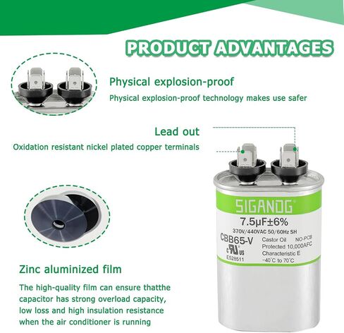 35+5 MFD 35/5 uF 370 or 440 Volt CBB65B Capacitor for AC Motor Run，Condenser Straight Cool，Heat Pump， Air Conditioner，HVAC Capacitor in Kuwait