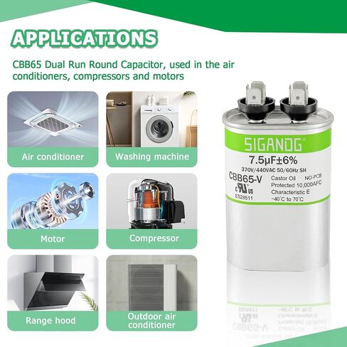 35+5 MFD 35/5 uF 370 or 440 Volt CBB65B Capacitor for AC Motor Run，Condenser Straight Cool，Heat Pump， Air Conditioner，HVAC Capacitor in Kuwait