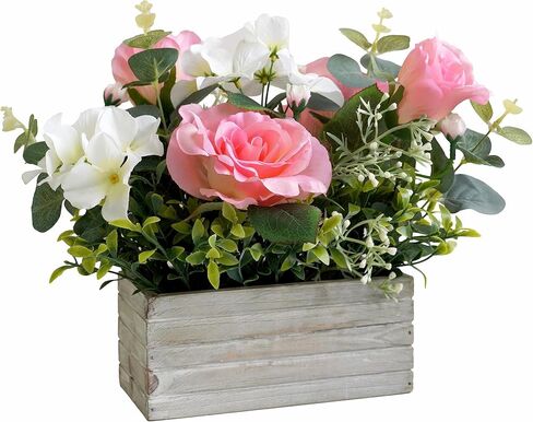 Mr.Bom Artificial Flowers Plants Fake Roses Hydrangeas Plants Arrangements in Pots for Home Wedding Table Centerpieces Indoor Outdoor Decoration in Saudi Arabia