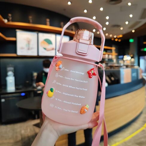 NCDUANSAN Kawaii water bottle large capacity water bottle portable sports bottle with cute three-dimensional sticker 1300ML(Purple,1300ml) in Saudi Arabia
