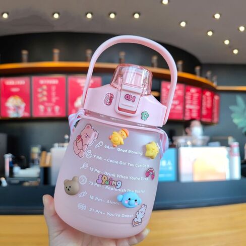 NCDUANSAN Kawaii water bottle large capacity water bottle portable sports bottle with cute three-dimensional sticker 1300ML(Purple,1300ml) in Saudi Arabia