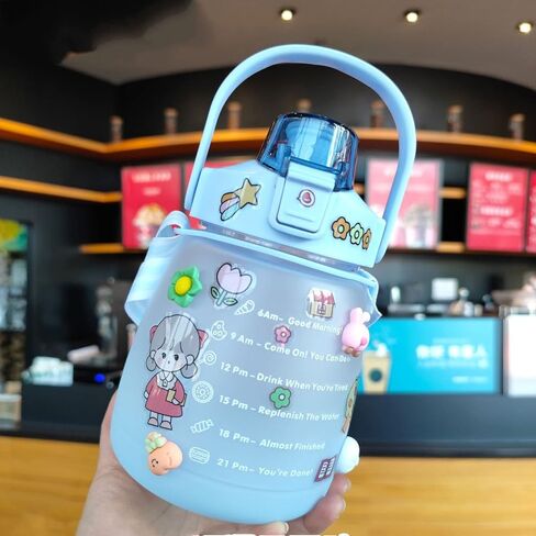 NCDUANSAN Kawaii water bottle large capacity water bottle portable sports bottle with cute three-dimensional sticker 1300ML(Purple,1300ml) in Saudi Arabia