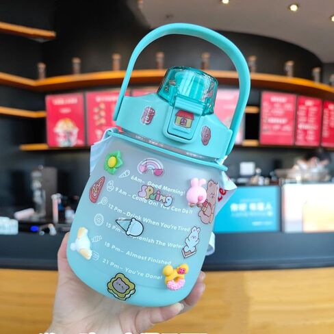 NCDUANSAN Kawaii water bottle large capacity water bottle portable sports bottle with cute three-dimensional sticker 1300ML(Purple,1300ml) in Saudi Arabia