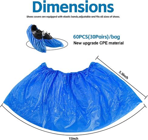 60 Pack (30 Pairs) Shoe Covers Disposable Non-slip, Waterproof Premium CPE Shoe Covers for Indoors, Fits Up To 11 US Men and 13 US Women Size in Saudi Arabia