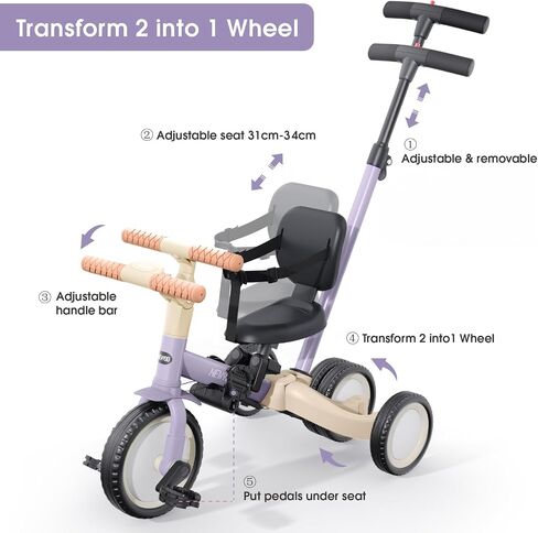 newyoo TR007 5-in-1 Tricycle for Toddlers 1-3, Toddler Bike, Birthday Gift in Kuwait