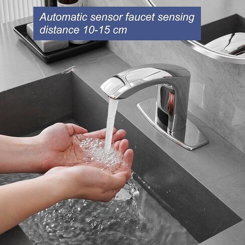 Automatic Sensor Faucet Hands-Free, Bathroom Commercial Auto Motion Touchless Faucet, AC/DC Powered, Temperature Adjustment Valve, Brushed Nickel in Kuwait