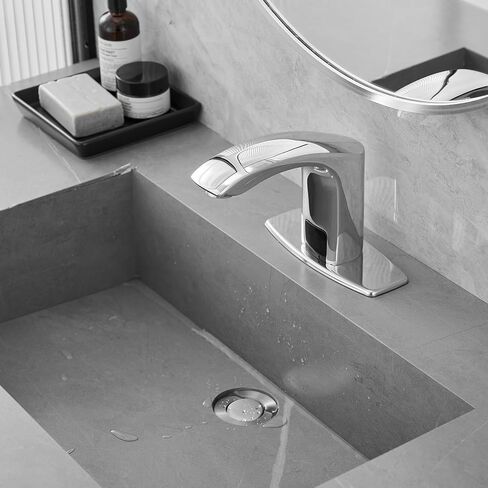 Automatic Sensor Faucet Hands-Free, Bathroom Commercial Auto Motion Touchless Faucet, AC/DC Powered, Temperature Adjustment Valve, Brushed Nickel in Kuwait