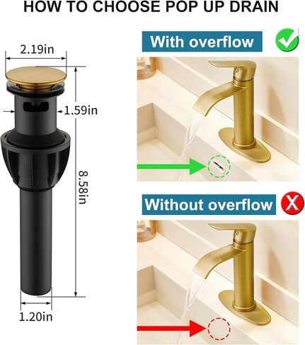 FROPO Gold Bathroom Faucets | Waterfall Single Hole Bathroom Sink Faucet with Deck Plate, 1 Hole Or 3 Hole for 4 Inch Brushed Gold Vanity Faucet with Pop-Up Drain Single Handle Lavatory Faucet in Saudi Arabia