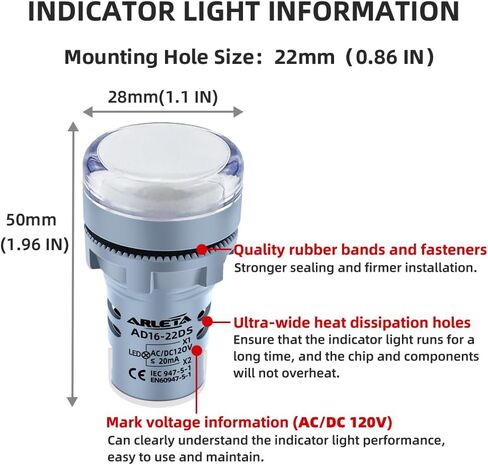 الجهد 12 فولت/24 فولت/110 فولت/120 فولت الحالي 20mA توفير الطاقة مؤشر LED ضوء تصاعد ثقب حجم 22 مللي متر (7/8 بوصة) أخضر 10 قطعة in Kuwait