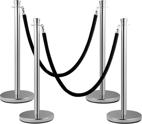 VEVOR Stanchion Post مع حبل مخملي، 6 عبوات من دعامات التحكم في الحشود مع 6 قطع من الحبال المخملية السوداء بطول 5 أقدام، مقسم خط حاجز طابور مطلي بالخبز من الفولاذ الكربوني وقاعدة بلاستيكية قابلة للملء لحفل الزفاف in Kuwait