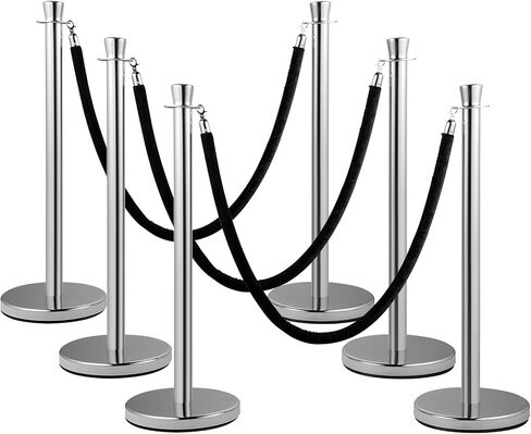 VEVOR Stanchion Post مع حبل مخملي، 6 عبوات من دعامات التحكم في الحشود مع 6 قطع من الحبال المخملية السوداء بطول 5 أقدام، مقسم خط حاجز طابور مطلي بالخبز من الفولاذ الكربوني وقاعدة بلاستيكية قابلة للملء لحفل الزفاف in Kuwait