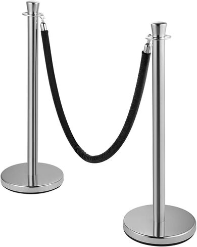 VEVOR Stanchion Post مع حبل مخملي، 6 عبوات من دعامات التحكم في الحشود مع 6 قطع من الحبال المخملية السوداء بطول 5 أقدام، مقسم خط حاجز طابور مطلي بالخبز من الفولاذ الكربوني وقاعدة بلاستيكية قابلة للملء لحفل الزفاف in Kuwait