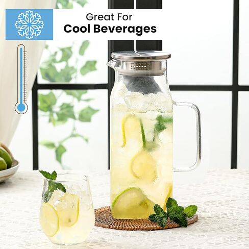 إبريق زجاجي مربع بسعة 2 لتر (68 أونصة) مع غطاء وصنبور، وأباريق مياه بمقبض للثلاجة، وإبريق زجاجي للمشروبات الساخنة/الباردة، وإبريق كبير للشاي المثلج والقهوة والعصير والحليب والمشروبات محلية الصنع in Kuwait