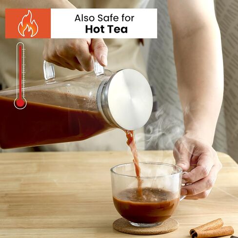 إبريق زجاجي مربع بسعة 2 لتر (68 أونصة) مع غطاء وصنبور، وأباريق مياه بمقبض للثلاجة، وإبريق زجاجي للمشروبات الساخنة/الباردة، وإبريق كبير للشاي المثلج والقهوة والعصير والحليب والمشروبات محلية الصنع in Kuwait