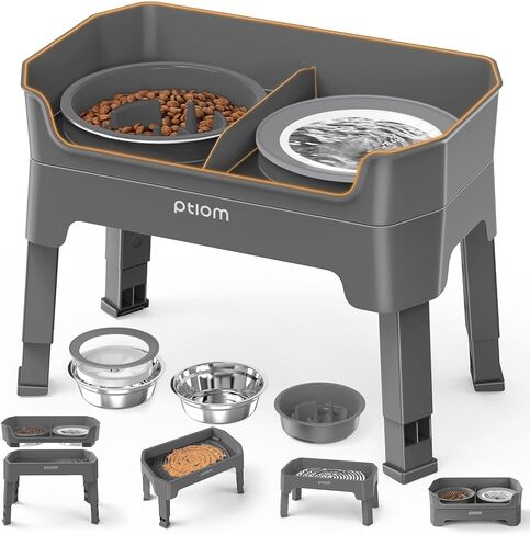 3-in-1 Elevated Dog Bowls Mess Proof Raised Slow Feeder Dog Bowls, 4 Height Adjustable Dog Bowl Stand Licking Plate with 2 56oz Stainless Steel Dog Food Bowls for Small Medium Large Dogs Pets in Saudi Arabia