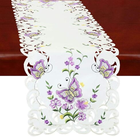 Simhomsen Spring Butterfly and Floral Table Runners, Dresser Scarf (Blue, 14 × 54 Inch) in Saudi Arabia