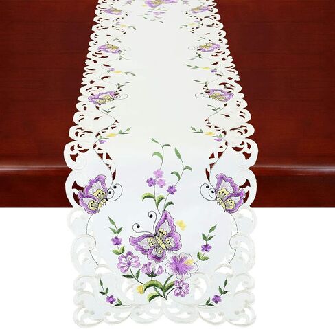 Simhomsen Spring Butterfly and Floral Table Runners, Dresser Scarf (Blue, 14 × 54 Inch) in Saudi Arabia