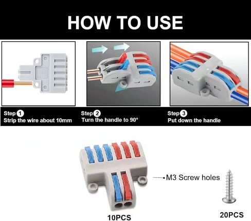 10 قطع من موصلات صامولة سلك الرافعة، موصل كابل توصيل سريع، كتلة طرفية للموصل in Kuwait
