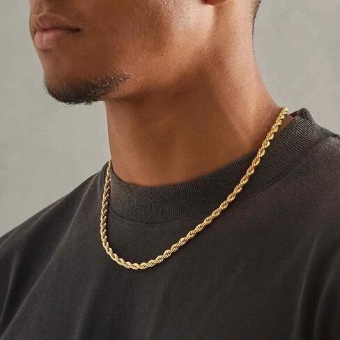 Jewlpire 14K الذهب حبل سلسلة قلادة للرجال النساء الأولاد، 2.5 مم 3 مم 4 مم قطع الماس سلسلة حبل الفولاذ المقاوم للصدأ للرجال قوي ومريح الرجال سلسلة القلائد، 16 18 20 22 24 26 بوصة in Kuwait
