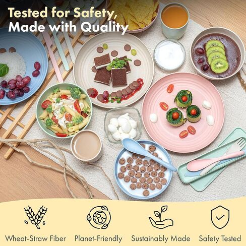 FOODLE Wheat Straw Dinnerware Sets for 4 - Lightweight & Unbreakable Dishes - Microwave & Dishwasher Safe - Perfect for Camping, Picnic, RV - Kids Plates and Bowls Sets - College Dorm Room Essentials in Saudi Arabia