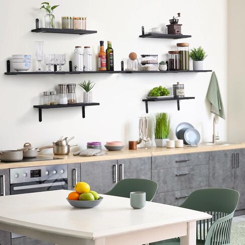 MOKA Shelves for Room Wall, Black Floating Shelves for Wall Decor, Width 6" Wall Shelves Set of 5, Small Wood Shelving Wall Mounted for Bedroom, Bathroom, Bathroom, Kitchen, Living Room, Corner in Saudi Arabia