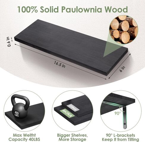 MOKA Shelves for Room Wall, Black Floating Shelves for Wall Decor, Width 6" Wall Shelves Set of 5, Small Wood Shelving Wall Mounted for Bedroom, Bathroom, Bathroom, Kitchen, Living Room, Corner in Saudi Arabia