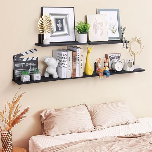 MOKA Shelves for Room Wall, Black Floating Shelves for Wall Decor, Width 6" Wall Shelves Set of 5, Small Wood Shelving Wall Mounted for Bedroom, Bathroom, Bathroom, Kitchen, Living Room, Corner in Saudi Arabia