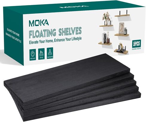 MOKA Shelves for Room Wall, Black Floating Shelves for Wall Decor, Width 6" Wall Shelves Set of 5, Small Wood Shelving Wall Mounted for Bedroom, Bathroom, Bathroom, Kitchen, Living Room, Corner in Saudi Arabia