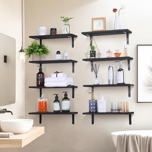 MOKA Shelves for Room Wall, Black Floating Shelves for Wall Decor, Width 6" Wall Shelves Set of 5, Small Wood Shelving Wall Mounted for Bedroom, Bathroom, Bathroom, Kitchen, Living Room, Corner in Saudi Arabia