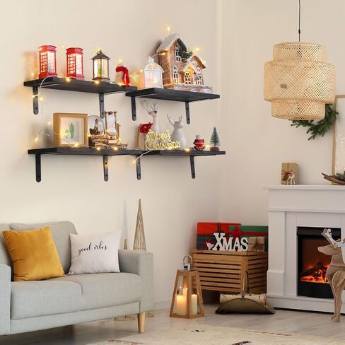 MOKA Shelves for Room Wall, Black Floating Shelves for Wall Decor, Width 6" Wall Shelves Set of 5, Small Wood Shelving Wall Mounted for Bedroom, Bathroom, Bathroom, Kitchen, Living Room, Corner in Saudi Arabia
