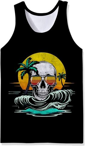 Mens Cotton Tank Tops Funny Graphic Beach Summer Sleeveless Muscle Tank Top in Kuwait