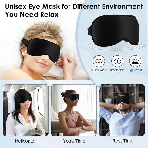Sleep Eye Mask, 3D Contoured up Zero Pressure 99% Block Out Light Eye Cover with Adjustable Strap, Washable Breathable Lash Huggers Sleeping Masks for Women Men Home Travel Office Sleeping (Black) in Saudi Arabia