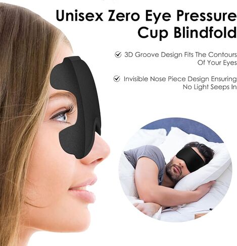 Sleep Eye Mask, 3D Contoured up Zero Pressure 99% Block Out Light Eye Cover with Adjustable Strap, Washable Breathable Lash Huggers Sleeping Masks for Women Men Home Travel Office Sleeping (Black) in Saudi Arabia