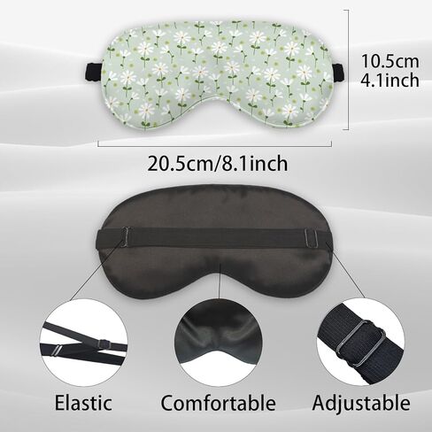 Green Boho Daisy Flower Eye Mask for Women Men Girls Kids, Spring Floral Daisy Lovers Silk Blackout Eye Mask for Sleeping, Adjustable Straps Soft Lightweight Sleep Mask Blindfold Eye Cover in Kuwait