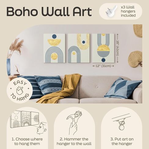 Boho Wall Art Set of 3 Mid Century Modern Wall Decor, Boho Art Wall Canvas, Bohemian Wall Decor, Boho Canvas Wall Art Bedroom, Minimalist Boho Art Wall Decor (3 Piece Wall Art 12"x16" Brown) in Saudi Arabia