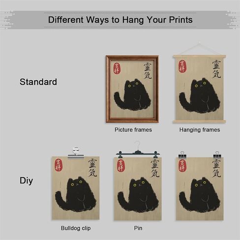 Japanese Cat Poster, Japanese Black Cat Art Print, Japanese Vintage Canvas Wall Art, Cat Lovers Gift, Cute Black Cat Painting, Funny Animal Cat Picture for Living Room Bedroom 12x16in Unframed in Saudi Arabia