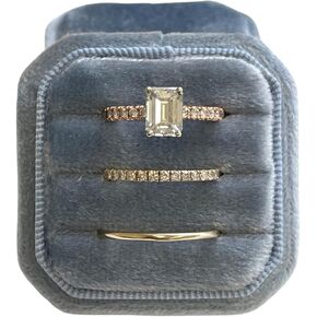 Luxury 3 Slots Velvet Ring Box Square Octagon For Engagement Wedding Ceremony Jewelry Display Storage (Champagne)