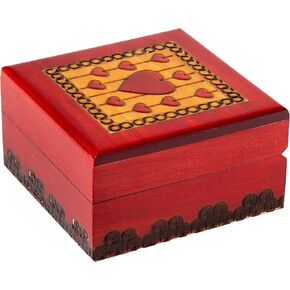Artisan Owl Polish Handmade Teresa Designed Thread Hearts Wooden Box with Red Interior, Perfect for Keepsakes and Special Items