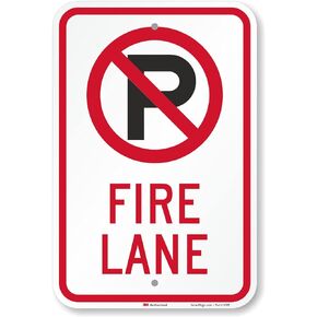 SmartSign 3M Diamond Grade Reflective Aluminum Sign, Legend "Fire Lane" with Graphic, 18" high x 12" wide, Black/Red on White