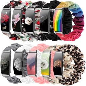 Scrunchies Compatible with Fitbit Inspire Bands, Inspire 2, Inspire HR Bands, Women Soft Replacement Elastic Stretchy Cloth Pattern Printed Fabric Wristband Bracelet for Fitbit Inspire