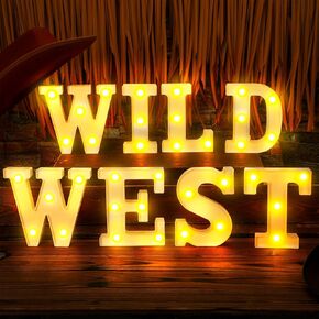 Wild West Light up Letters Sign Party Decorations Battery Powered Marquee Lighted Sign Alphabet LED Letter Lights for Night Party Tabletop Decor Supplies(Wild West)