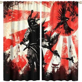 Japanese Anime Samurai Blackout Windows Curtains, Samurai with Sword Curtains Japanese Asian Style, for Living Room Bedroom Decoration 42x45in 2 Panels
