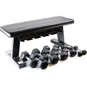 CAP Barbell Flat Bench with Dumbbell Storage and 150 lb Hex Coated Dumbbell Set