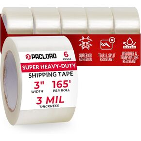 3" x 55 yards Clear Packing Tape, 3 Mil Thick, Pack of 6 Rolls - Super Heavy-Duty Carton Sealing Tape Refill Rolls with Superior Adhesion for Packaging, Moving, or Shipping Boxes in Saudi Arabia