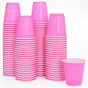 100 Pcs Pink Plastic Shot Cups, Disposable Shot Glasses 2 oz Plastic Cups, Mini Cups for Birthday, Bachelorette Party, Tasting Cups, Jello Shots, Baby Shower, Parties Favor & Supplies