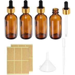 PATIKIL 30ml Glass Dropper Bottle, 4Pcs Leakproof Essential Oils Sample Liquid Perfume Container with Eye Dropper Label Funnel for Storage Home Travel, Amber