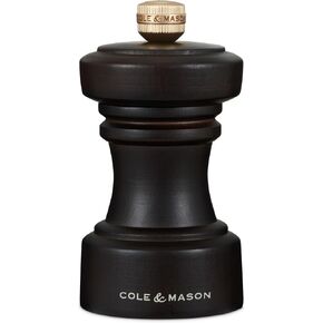 Cole & Mason Hoxton Pepper Mills - Table Black Pepper Grinder - Refillable Peppercorn Grinder - Kitchen & Home Accessory - Pepper Mill with Carbon Steel Mechanism - 4'', Black Gloss